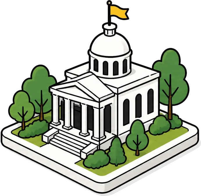 An association building connected to employers by a yellow path