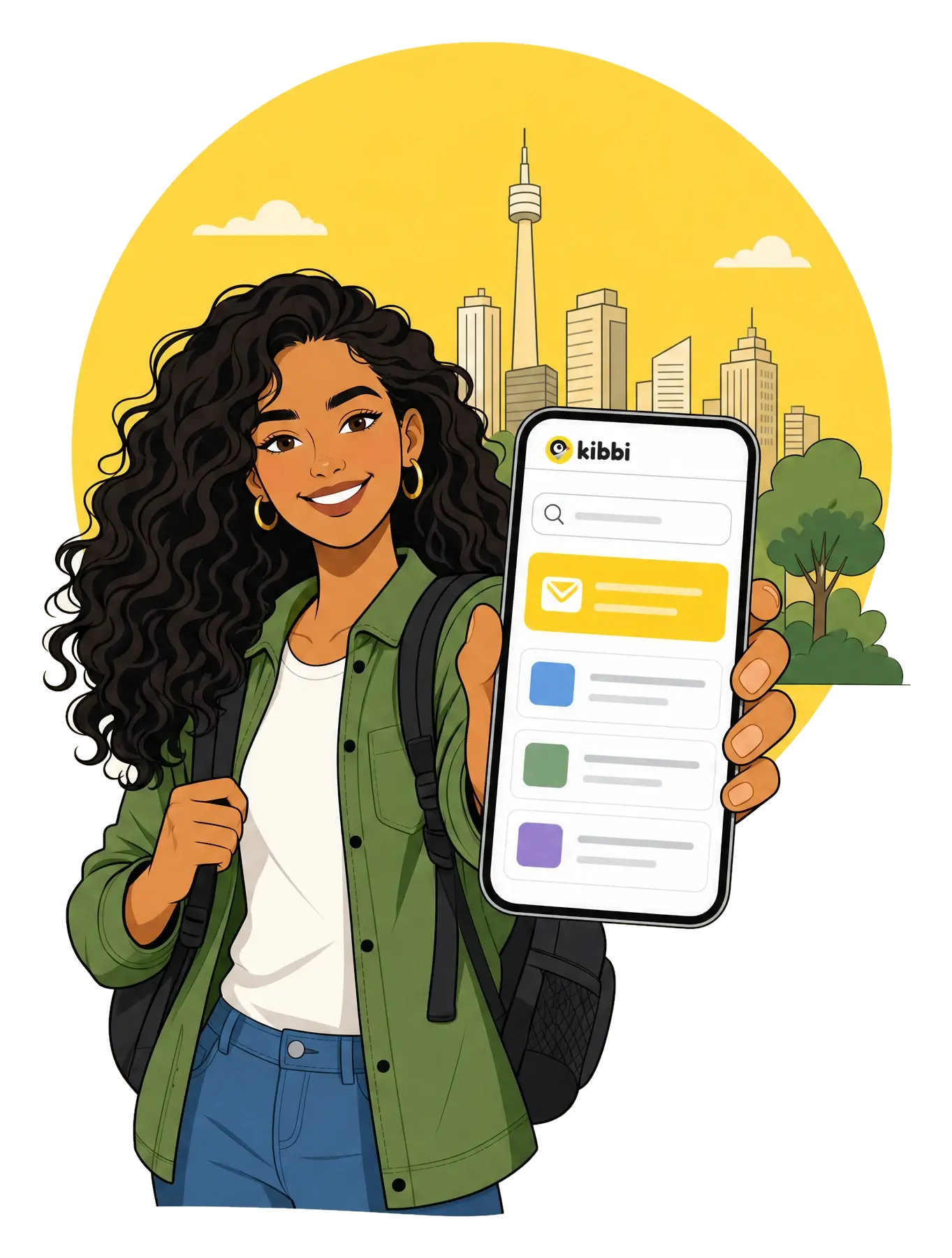 A job seeker showing the Kibbi app on her phone